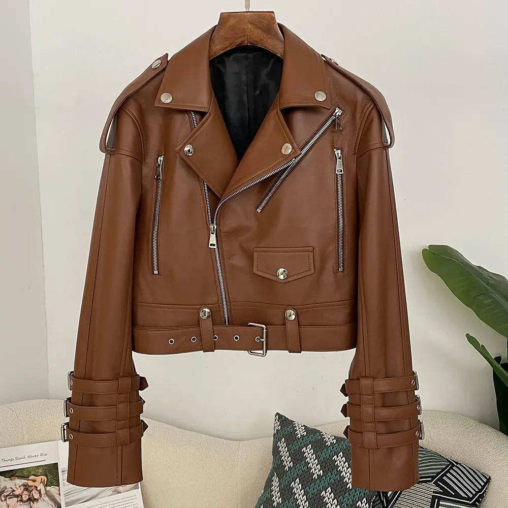 Women'S Fashion Utility Jacket - Veste utilitaire en cuir véritable pour