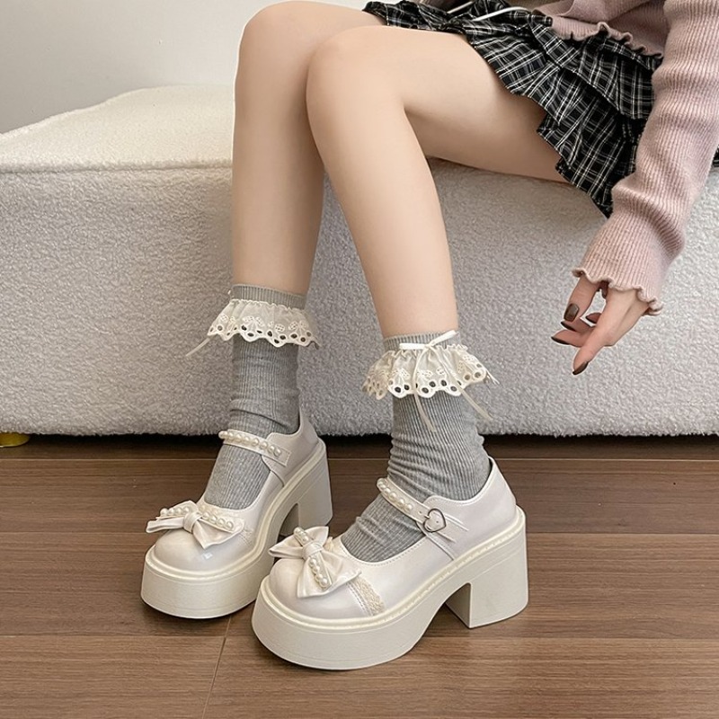 Women'S Fashion Kilt - Chaussures compensées rétro à nœud perlé,
