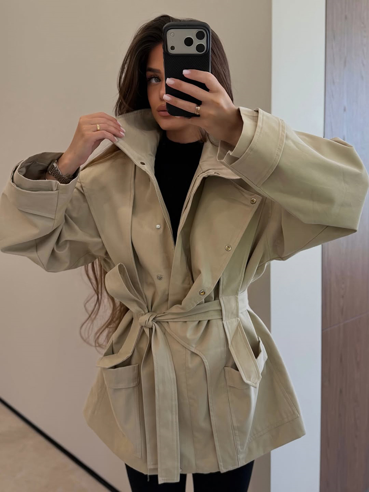 Women'S Fashion Utility Jacket - Manteau Trench Court Ceinturé pour Femme,