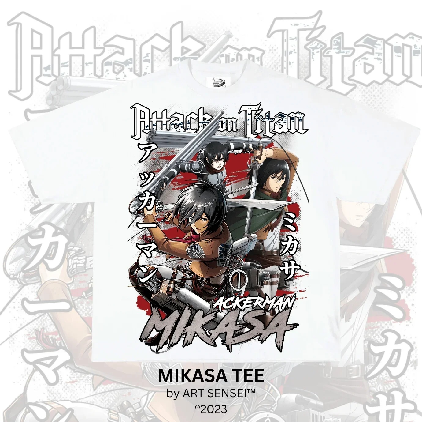 Women Fashion Pose - T-shirt blanc Attaque sur Titan Mikasa
