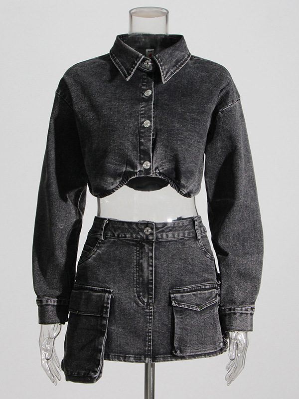   Veste en jean courte gris fu - Women'S Fashion Utility Jacket avis et prix