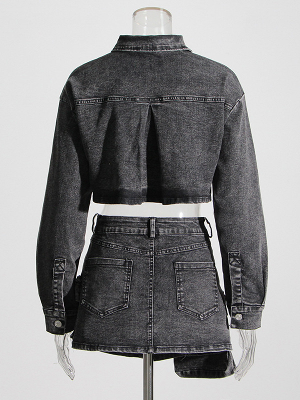   Veste en jean courte gris fu - Women'S Fashion Utility Jacket avis et prix