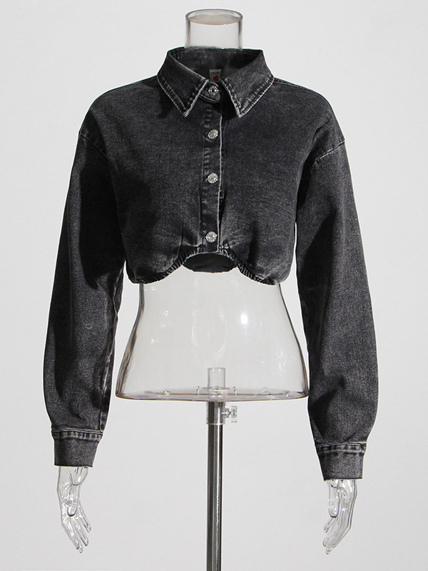   Veste en jean courte gris fu - Women'S Fashion Utility Jacket avis et prix