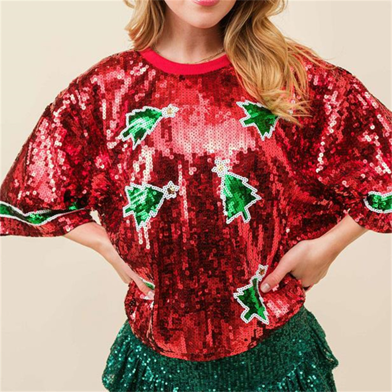 Mode femmes paillettes T-shirt - Women'S Fashion Rugby Top avis et prix